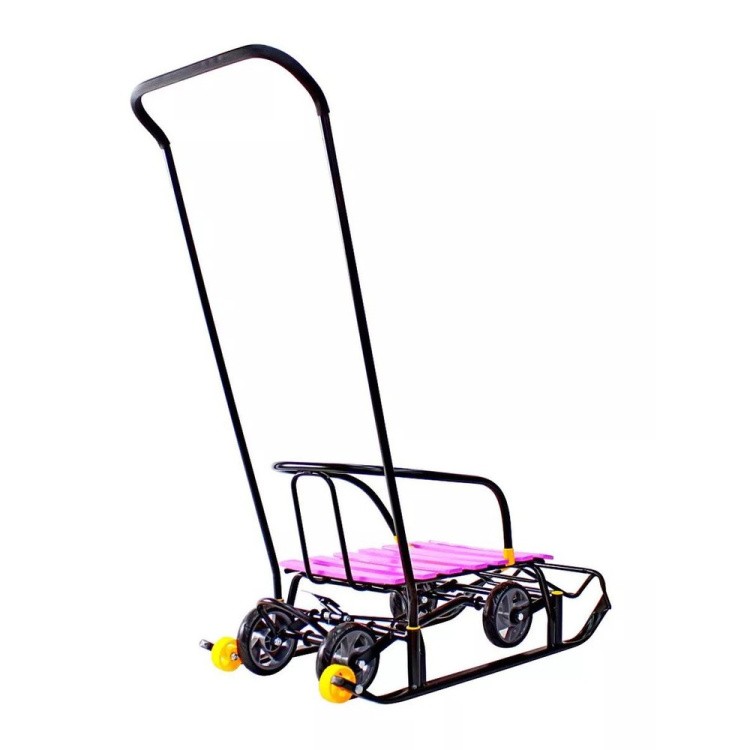 Санки детские Snow Black Auto сливовые рейки с колесами — картинка 9