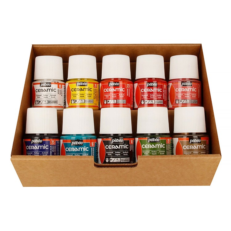 Набор красок Pebeo Ceramic «Коллекция» по керамике и металлу с аксессуарами, 10 цв. — картинка 4