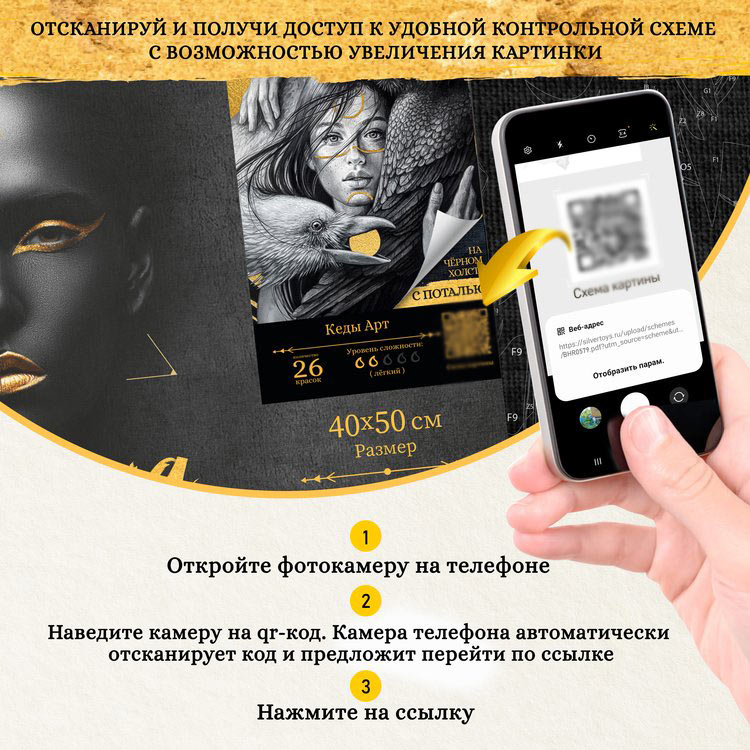 Картина по номерам чёрный холст с поталью Гексагон «Белая магнолия» — картинка 5