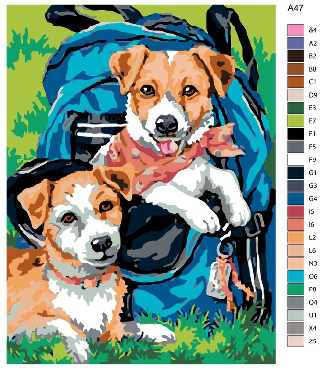 Картина по номерам «Щенки в рюкзаке» — картинка 2