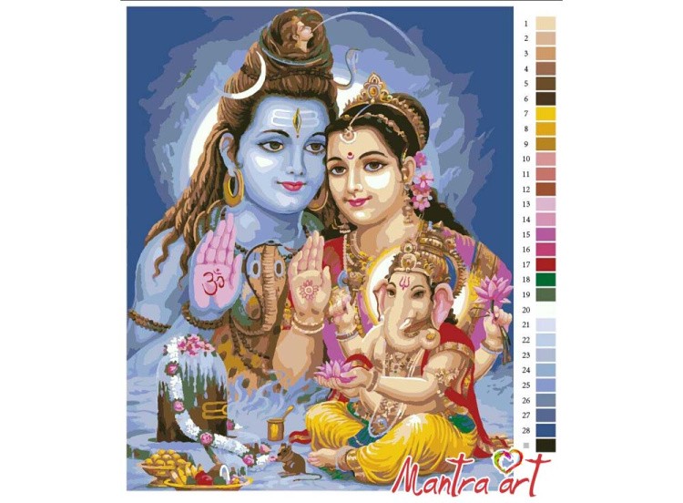 Картина по номерам «Шива-Парвати-Ганеша» — картинка 2