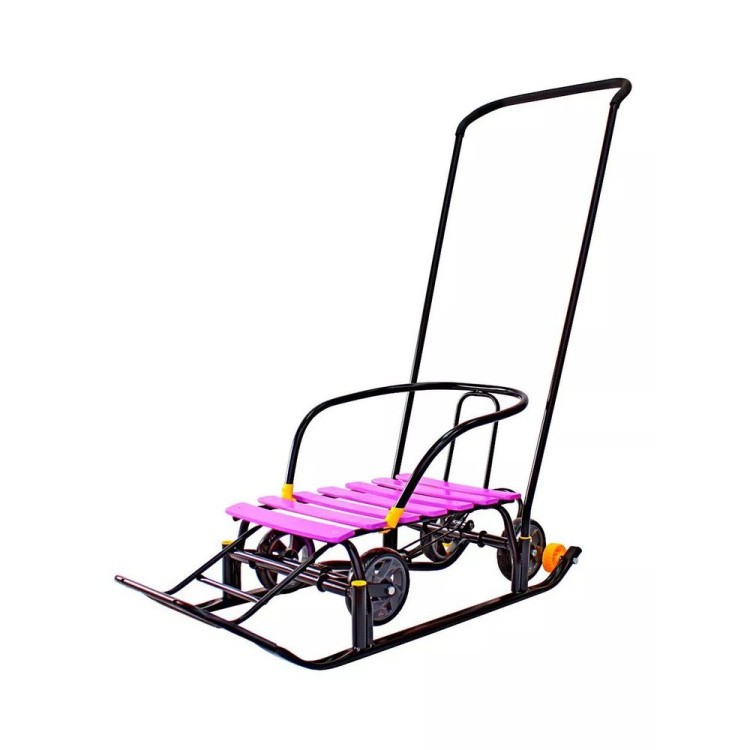 Санки детские Snow Black Auto сливовые рейки с колесами — картинка 5