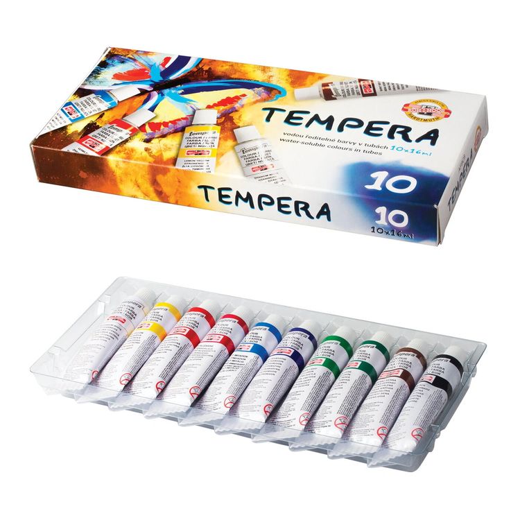 Краски темперные KOH-I-NOOR «Бабочка», 10 цв. по 16 мл, в алюминиевых тубах, без кисти — картинка 2