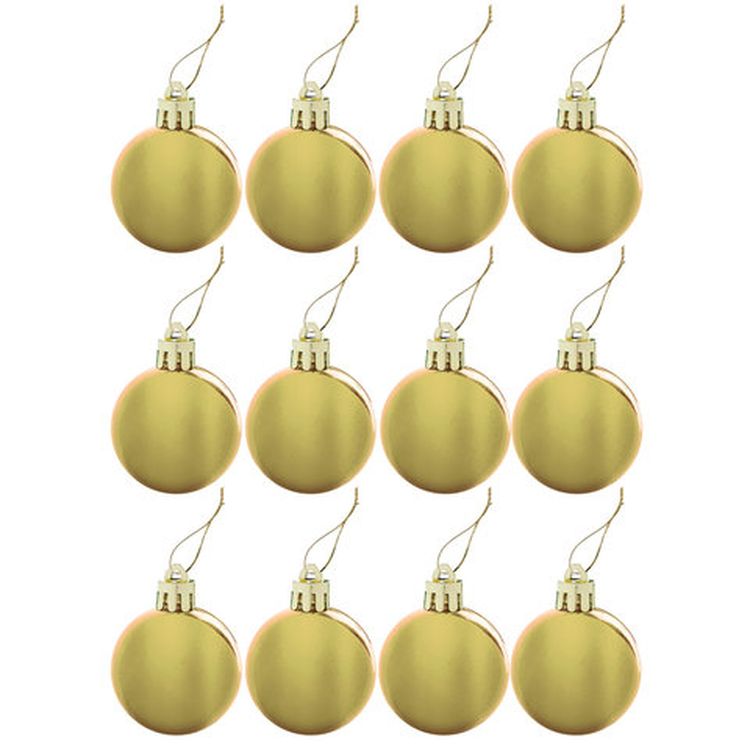 Шары елочные, набор 12 шт., пластик, 4 см, золотистые, глянец, подвес — картинка 3
