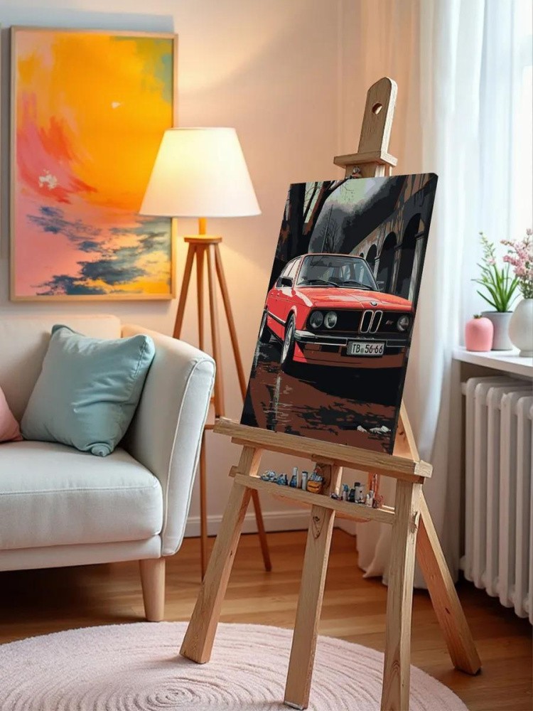 Картина по номерам «Машины: Красная БМВ на улице» — картинка 9