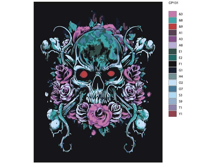 Картина по номерам «Череп и розы» — картинка 2