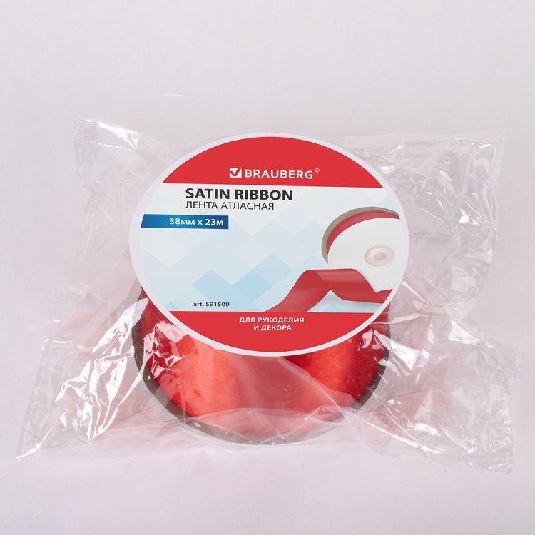 Лента атласная, ширина 38 мм, длина 23 м, красная, Brauberg — картинка 5