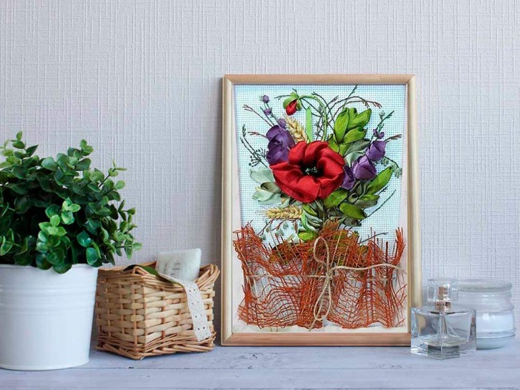 Вышивка лентами «Маковое настроение» — картинка 4