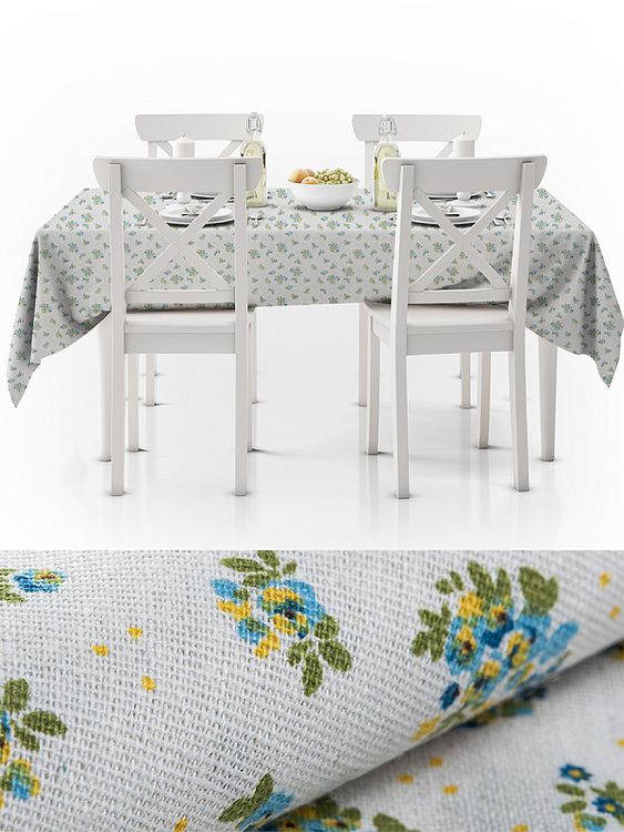 Ткань Лен, 140 г/м², 5 м x 150 см, цвет: белый, цветочный принт, TBY — картинка 6