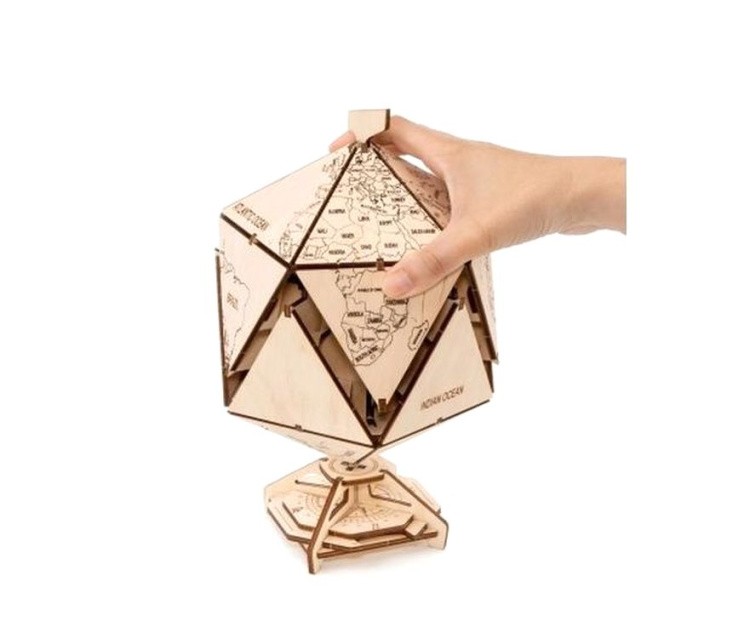 Конструктор деревянный 3D EWA «Глобус Икосаэдр с секретом», (шкатулка, сейф) — картинка 2