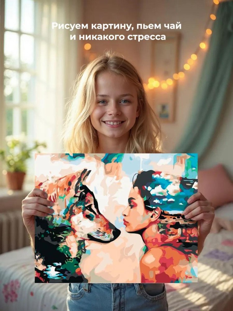 Картина по номерам «Девушка и волк» — картинка 6