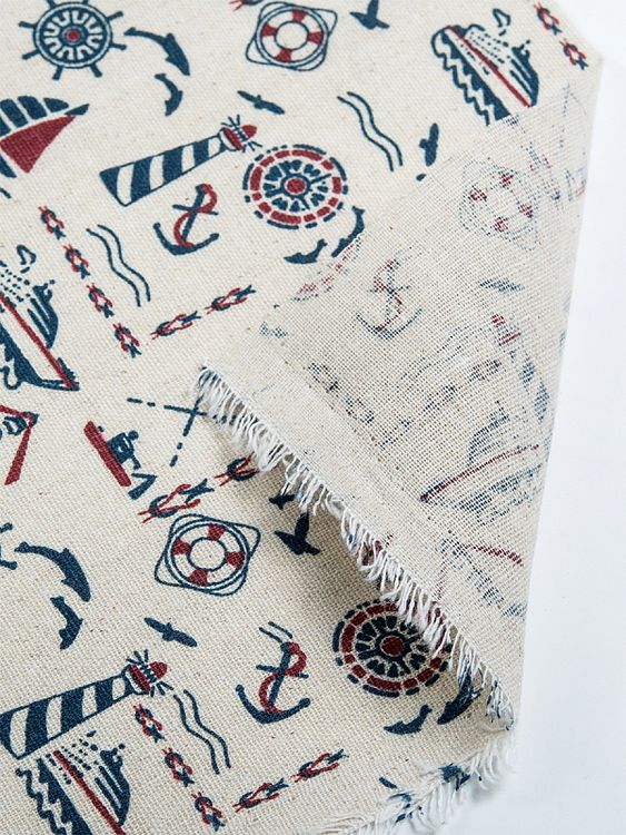 Ткань лен, 140 г/м², 30% лен, 70% хлопок, 3 м, ширина 150 см, цвет: морской принт, TBY — картинка 5