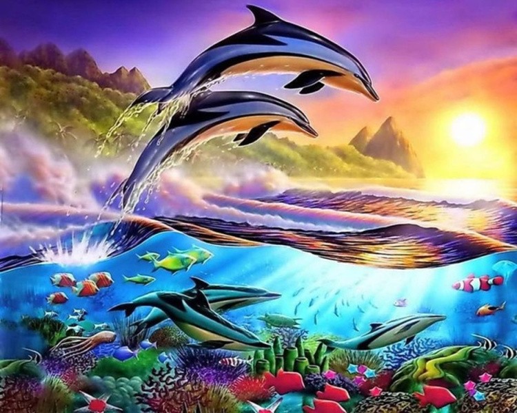 Картина по номерам «Пара дельфинов»