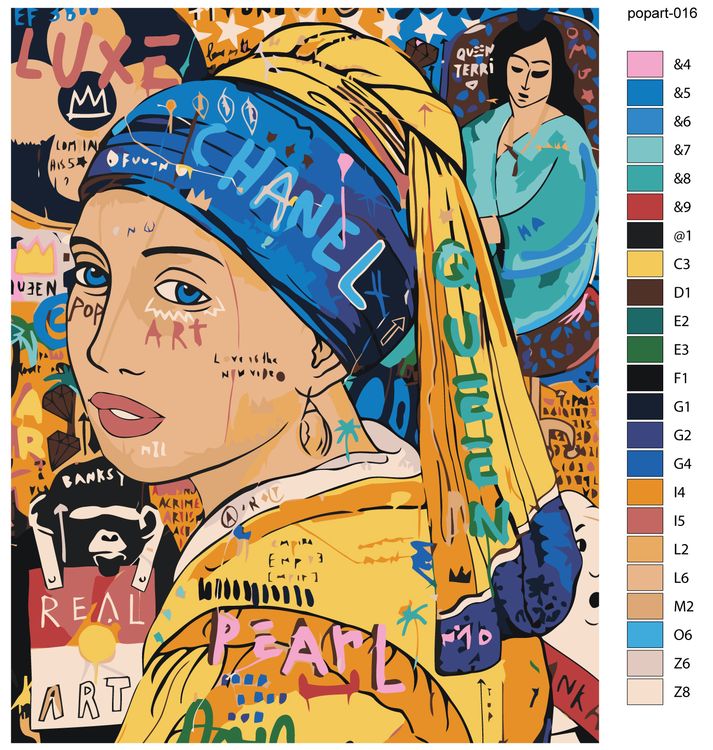Картина по номерам «Pop Art Поп-арт: Девушка с жемчужной сережкой» — картинка 3