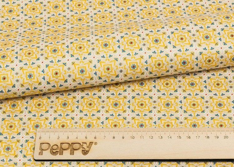 Ткань для пэчворка Индийское Сари, 146 г/м², 50х55 см, 100% хлопок, цвет: кремовый, принт, Peppy — картинка 2