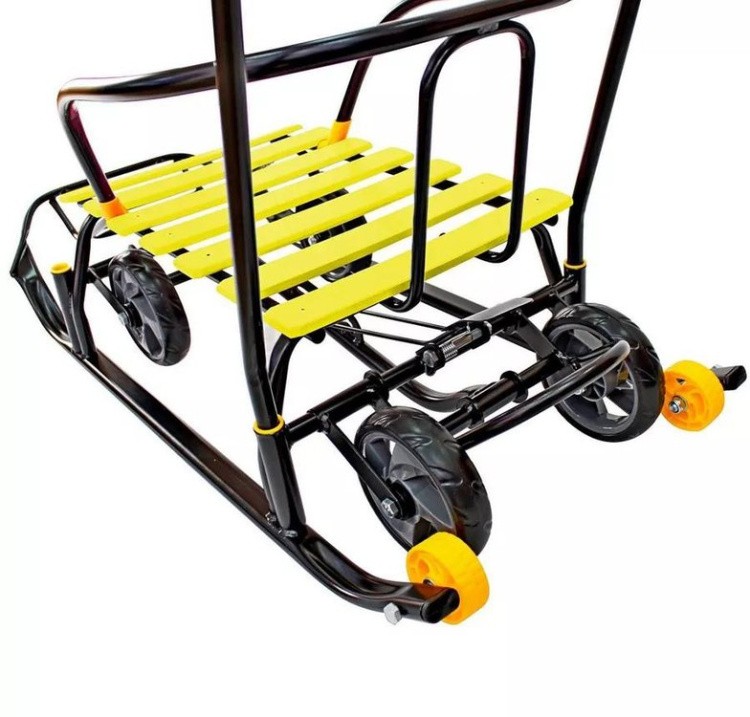 Санки детские Snow Black Auto желтые рейки с колесами — картинка 17