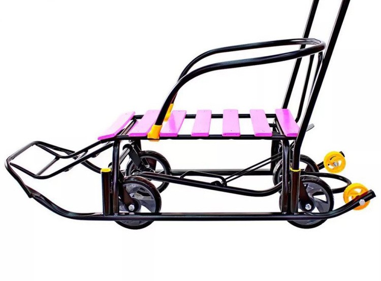 Санки детские Snow Black Auto сливовые рейки с колесами — картинка 12