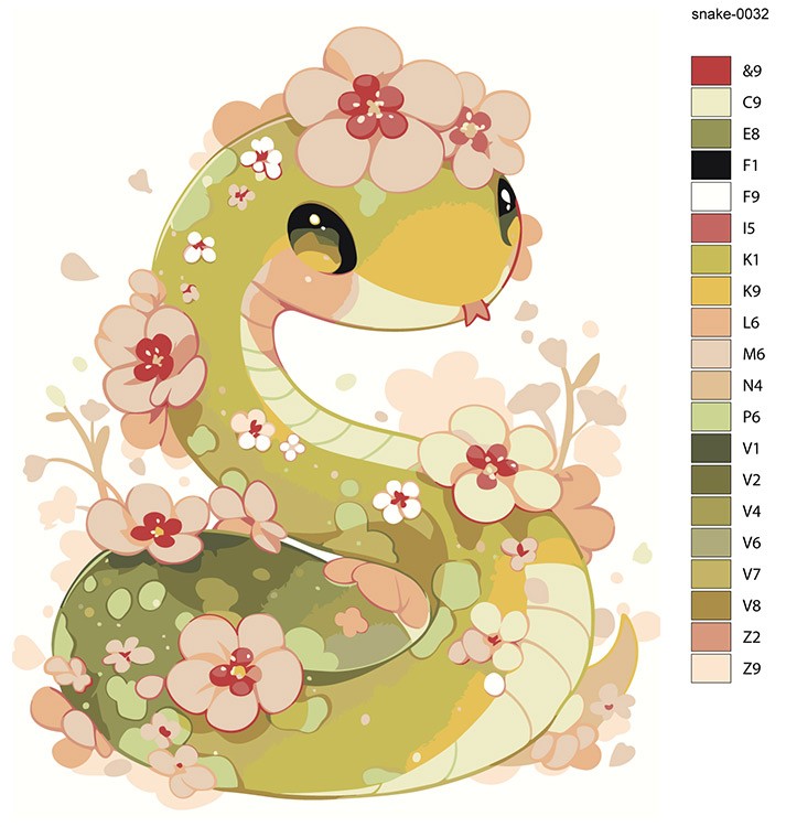 Картина по номерам «Зеленая змея в цветах, животные 40x50» — картинка 2