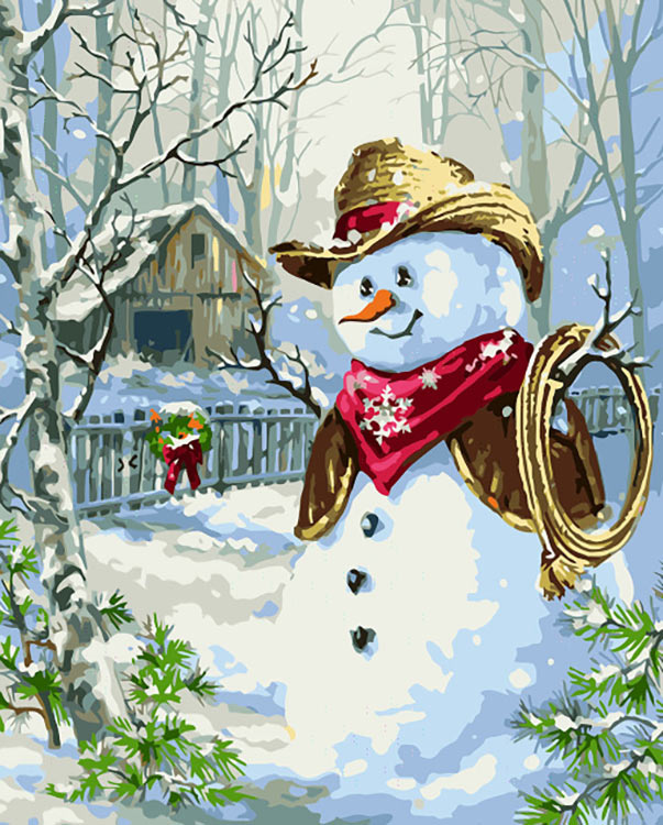 Картина по номерам «Ковбой снеговик»
