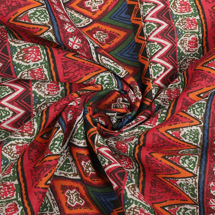 Ткань льняная, 1 м x 150 см, 140 г/м², цвет: красный, геометрический принт, TBY — картинка 3