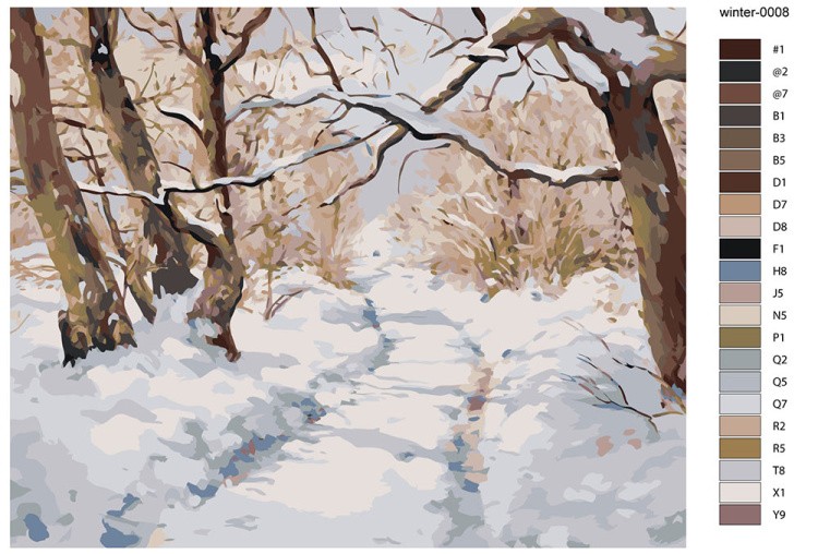 Картина по номерам «Зима: Пейзаж с дорожкой в заснеженном лесу» — картинка 2