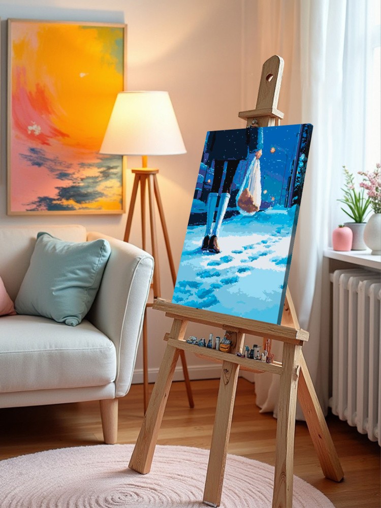 Картина по номерам Зимняя снежная ночь в ретро стиле — картинка 9