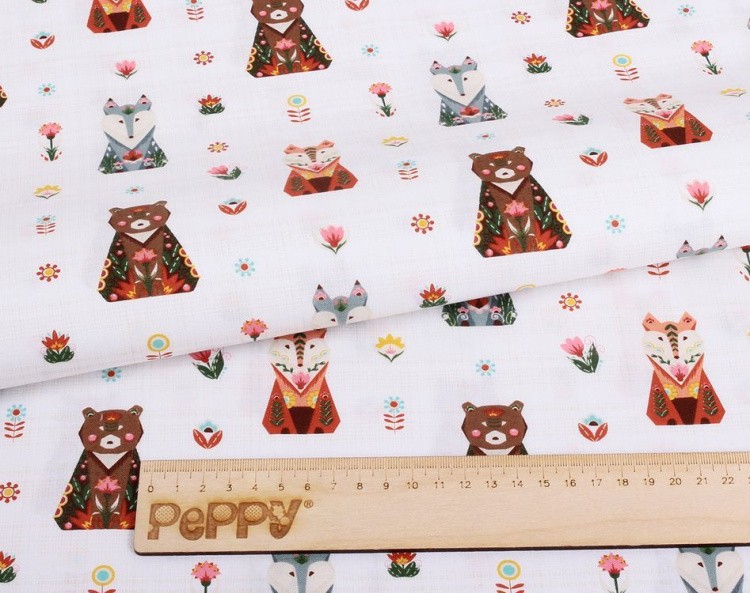 Ткань для пэчворка Лесные Жители, 146 г/м², 50х55 см, 100% хлопок, цвет: белый, принт, Peppy — картинка 2