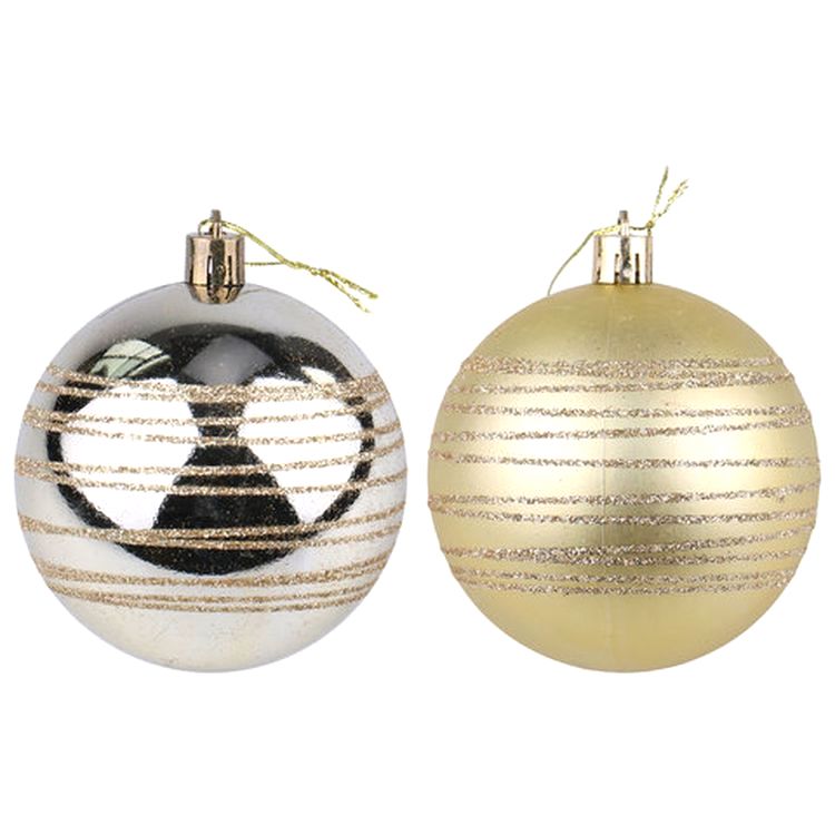Шары елочные с узором, набор 6 шт., пластик, 8 см, светлое золото (3 глянцевых, 3 матовых} — картинка 3