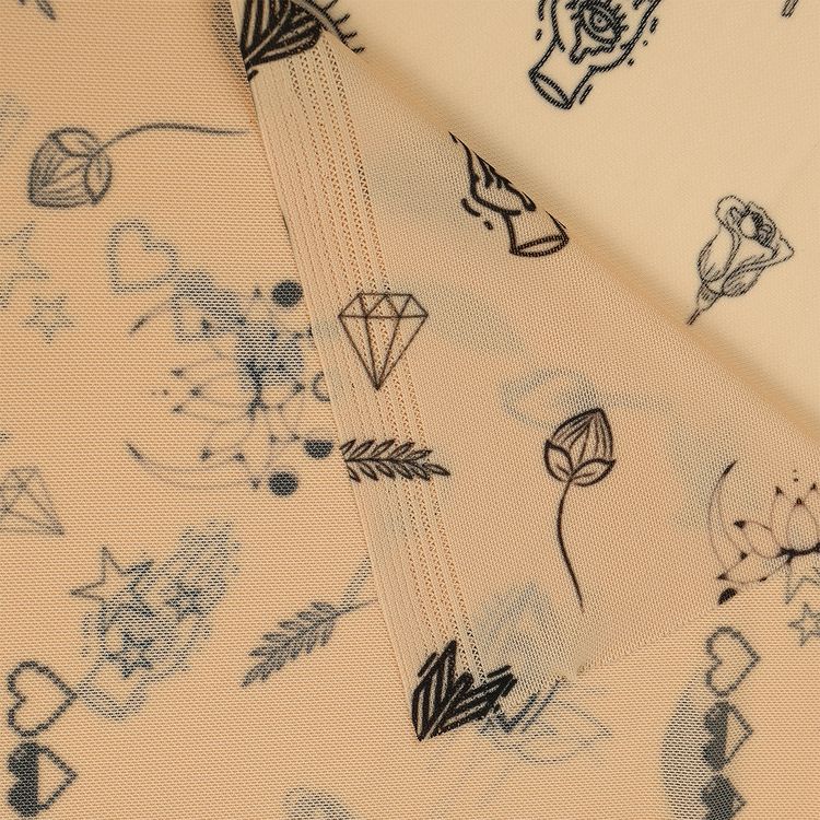 Сетка стрейч с принтом тату «Символы», 3 м x 150 см, 90 г/м², цвет: светло-бежевый, принт, TBY — картинка 4