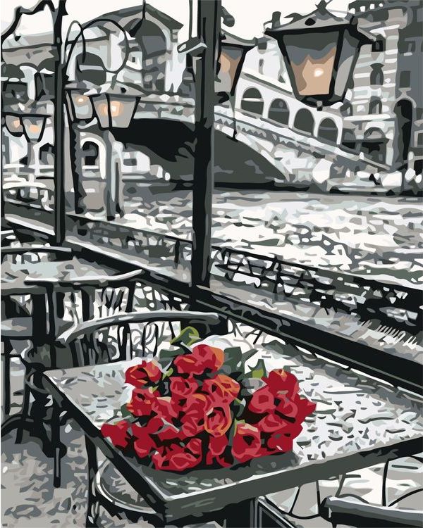 Картина по номерам «Розы на столике у кафе»