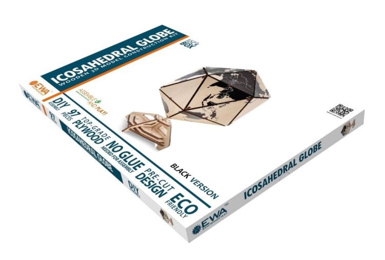 Конструктор деревянный 3D EWA «Глобус Икосаэдр с секретом», (шкатулка, сейф), черный — картинка 9
