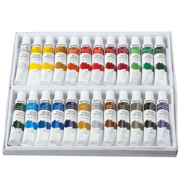 Краски акриловые художественные BRAUBERG ART DEBUT, набор 24 цвета по 12 мл, в тубах — картинка 2