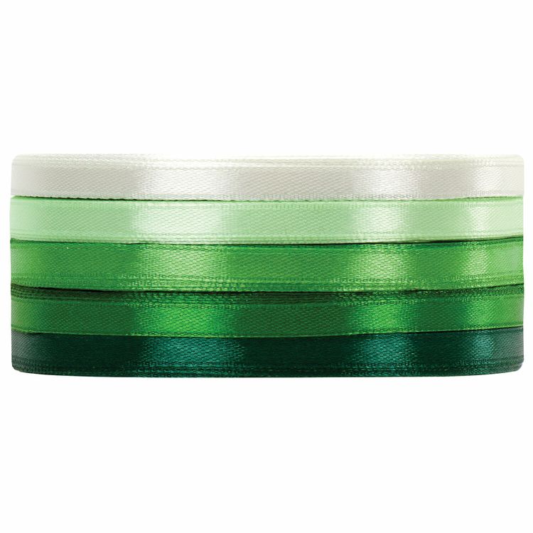 Лента атласная, ширина 6 мм, зеленый спектр, набор 5 цветов по 23 м, Brauberg — картинка 2