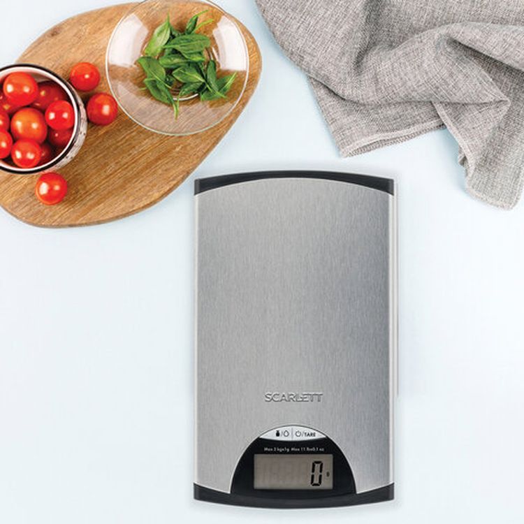 Весы кухонные SCARLETT, электронный дисплей, max вес 5 кг, тарокомпенсация, сталь, серые — картинка 2