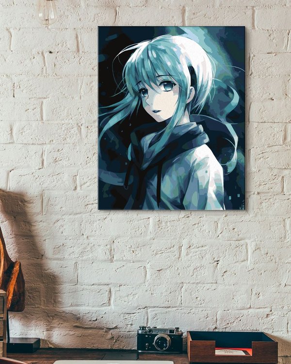 Картина по номерам «Девочка школьница с голубыми волосами в стиле аниме» — картинка 3