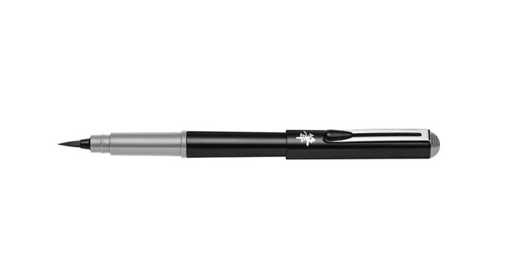 Ручка-кисть Brush Pen для каллиграфии черный корпус, 4 сменных картриджа, Pentel