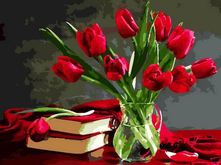 Картина по номерам «Букет красных тюльпанов»
