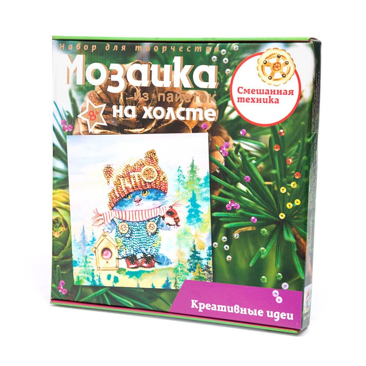 Картина на холсте из пайеток «Озорной котенок» — картинка 9