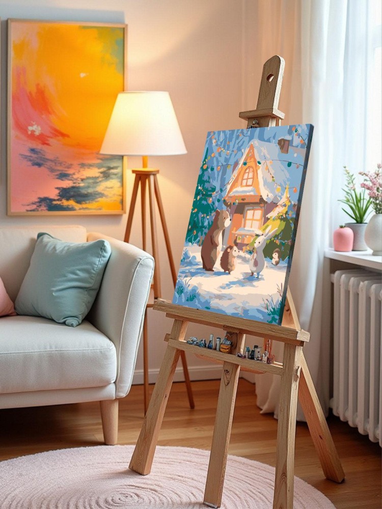 Картина по номерам Новый год у животных в лесу — картинка 9