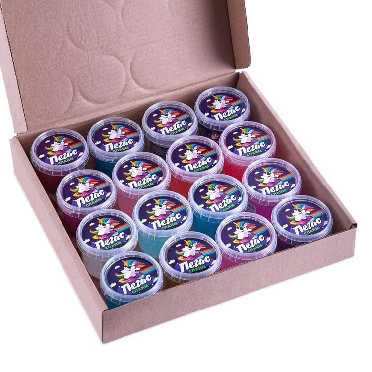 Набор слаймов в боксе «Прихлоп. Пегас», 16 шт. по 100 г (блестки, голография) — картинка 2