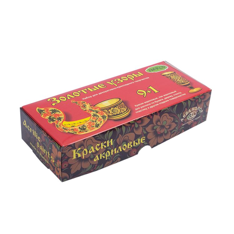 Набор акриловой краски Аква-колор «Декор» Золотые узоры + лак 9 цветов, 195 мл — картинка 2