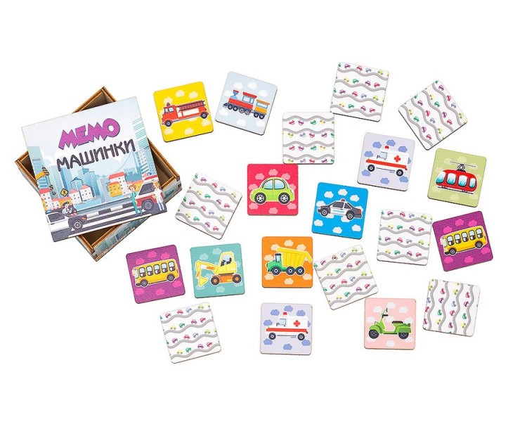 Развивающее пособие из дерева. Мемо «Машинки» — картинка 2