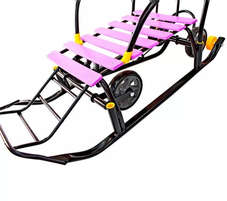 Санки детские Snow Black Auto сливовые рейки с колесами — картинка 18