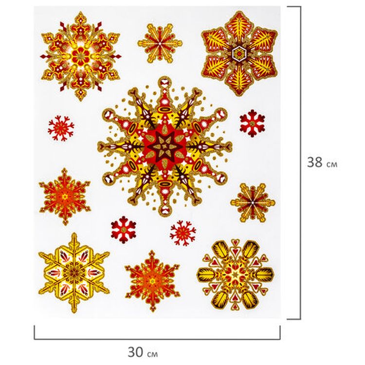 Украшение для окон и стекла «Красно-золотые снежинки 1» — картинка 3