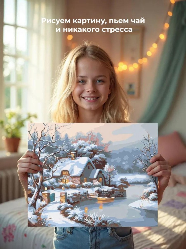 Картина по номерам «Домик в зимнем лесу» — картинка 7