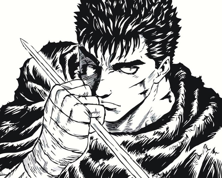 Картина по номерам «Берсерк Berserk манга аниме: Гатс чб»