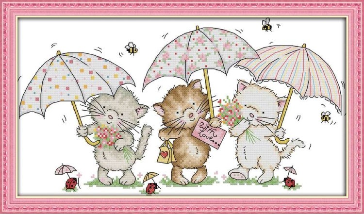 Набор для вышивания «Котята под зонтиками»