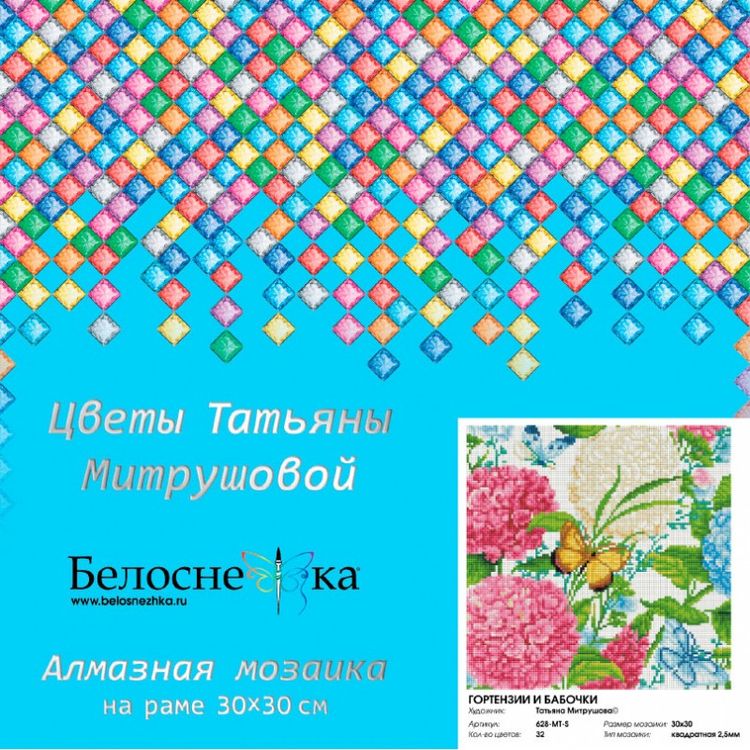 Алмазная вышивка «Гортензии и бабочки» — картинка 2