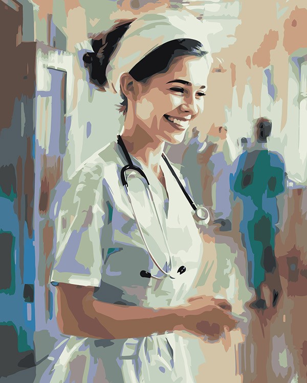 Картина по номерам «Медицина: девушка врач в больнице 40х50»