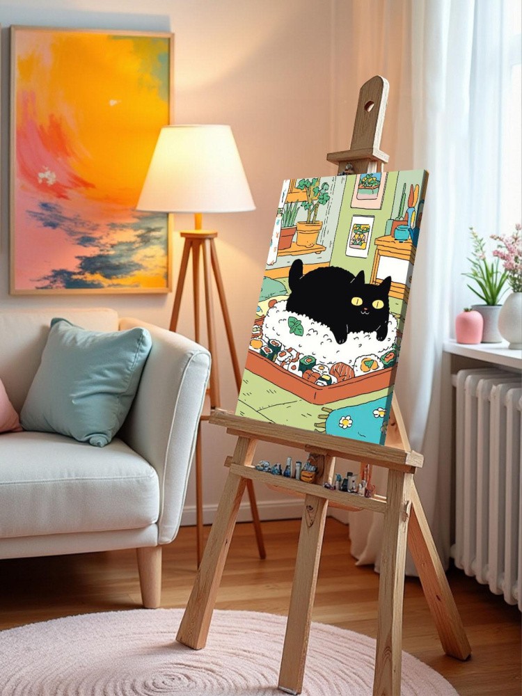 Картина по номерам Черный кот в комнате готовит суши — картинка 9